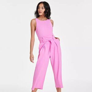 Pink Sleeveless Crewneck Tie-Waist Jumpsuit (M)